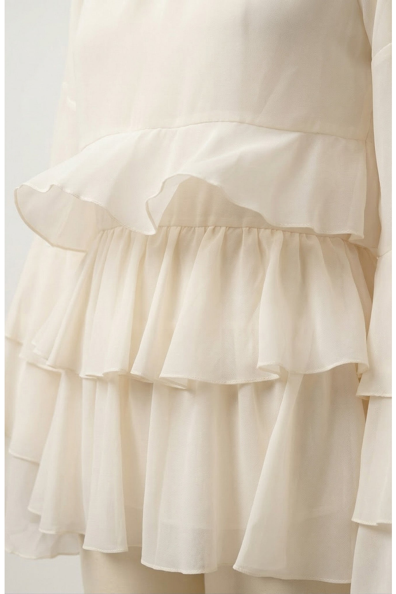 Ruffle Tier Mini Skirt Set with Long Sleeve Blouse, Alternate, color, Ivory