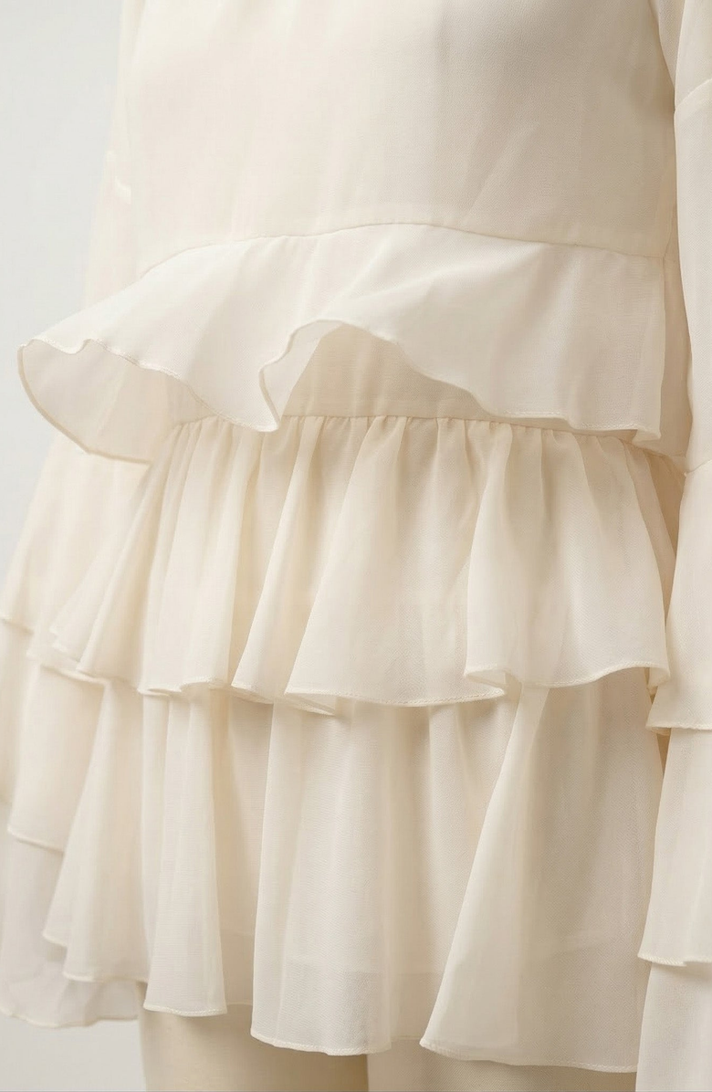 Modenaire Ruffle Tier Mini Skirt Set with Long Sleeve Blouse, Alternate, color, Ivory