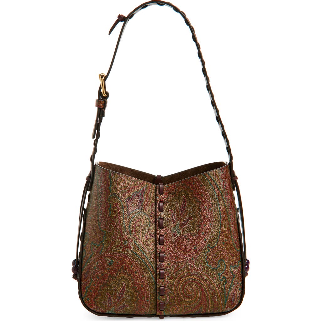 Etro Vulcano Medium Canvas Shoulder Bag In Vino