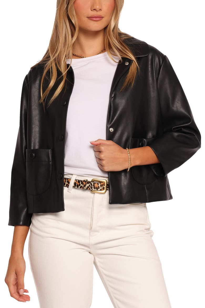 Evora Crop Faux Leather Jacket, Main, color, BLACK
