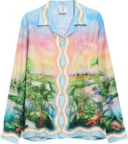 Casablanca Tennis Club Long Sleeve Silk Twill Camp Shirt