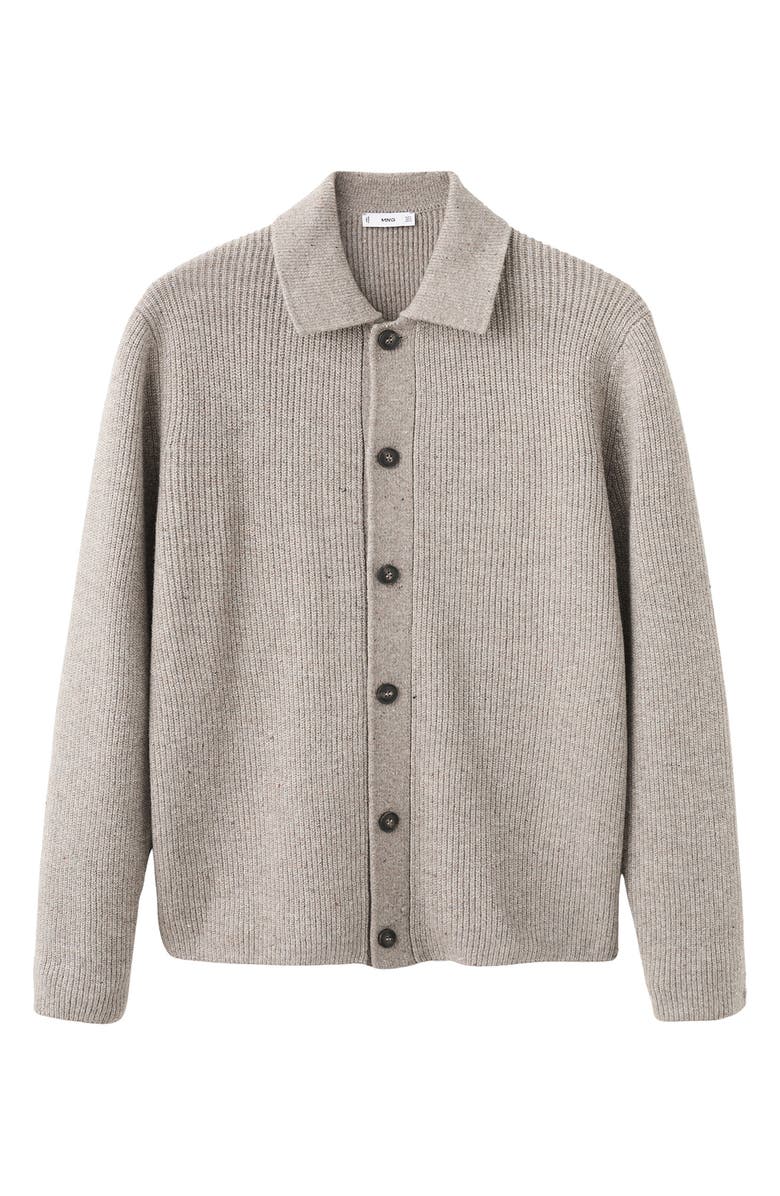 MANGO Rib Collar Cardigan, Alternate, color, Medium Brown Grey