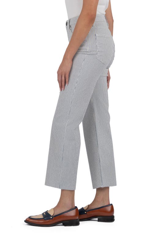 Kut From The Kloth Raw Hem Stripe High Waist Ankle Wide Leg Jeans In Gray