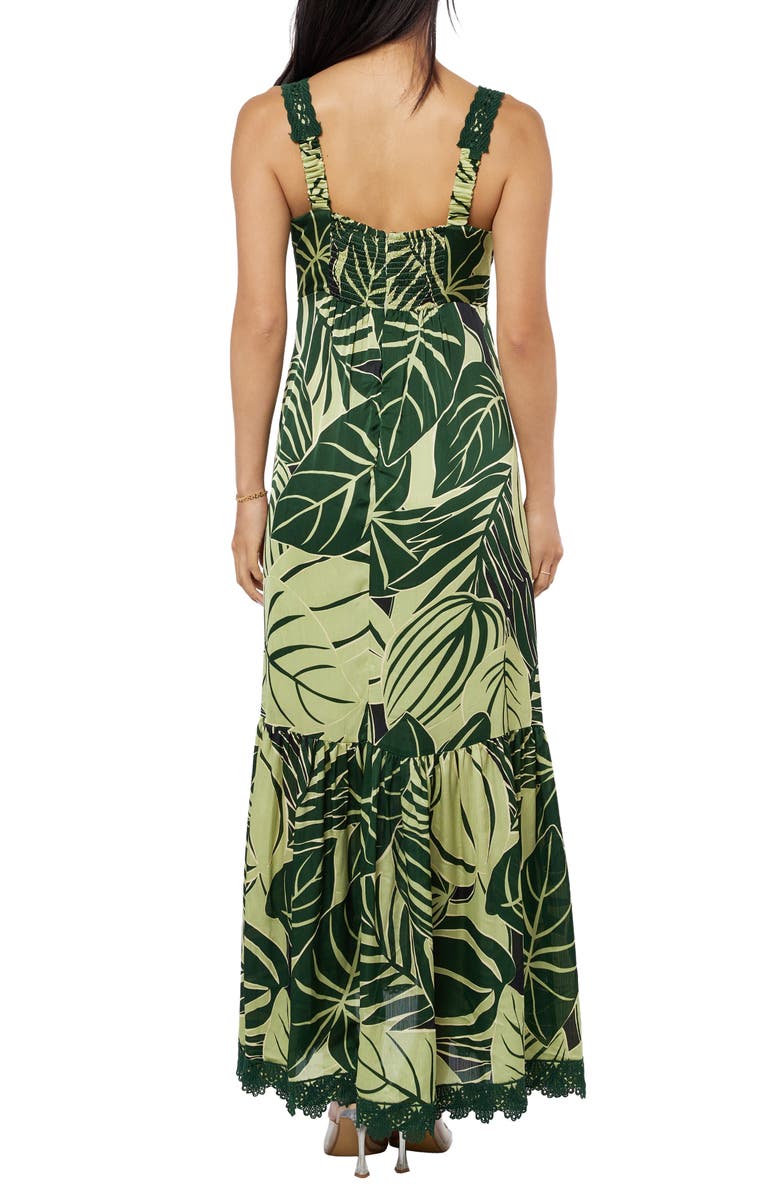 CIEBON Kira Lace Trim Print Maxi Dress, Alternate, color, Green Multi