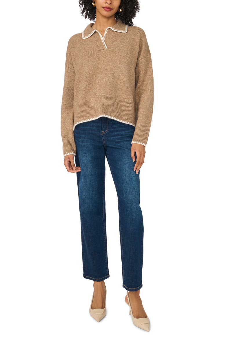 Stitch Trim Johnny Collar Sweater, Alternate, color, TAUPE
