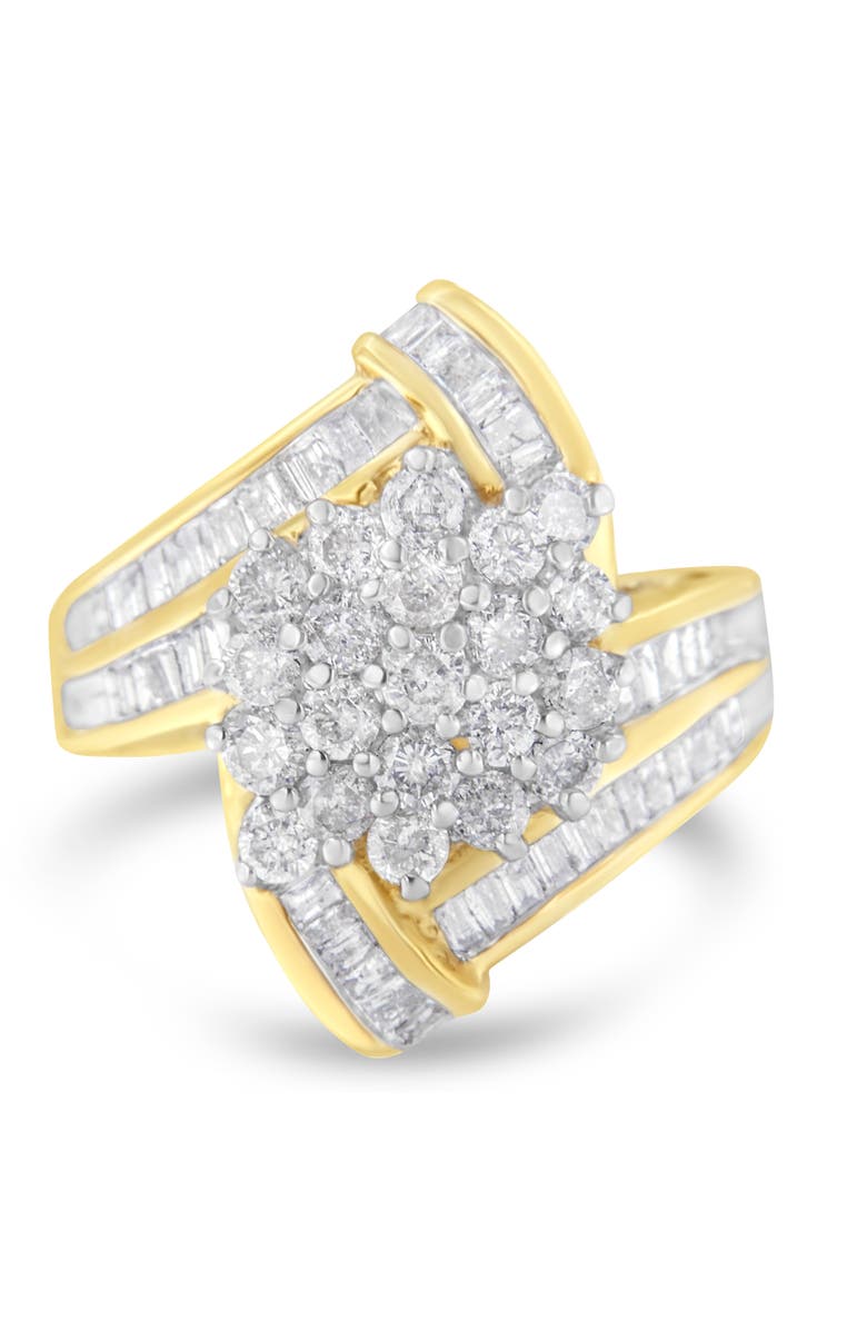 Haus of Brilliance 10K Gold 3 Ctw Round and Baguette Diamond Crossover Cluster Ring, Main, color, Yellow Gold