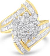 Haus of Brilliance 10K Gold 3 Ctw Round and Baguette Diamond Crossover Cluster Ring
