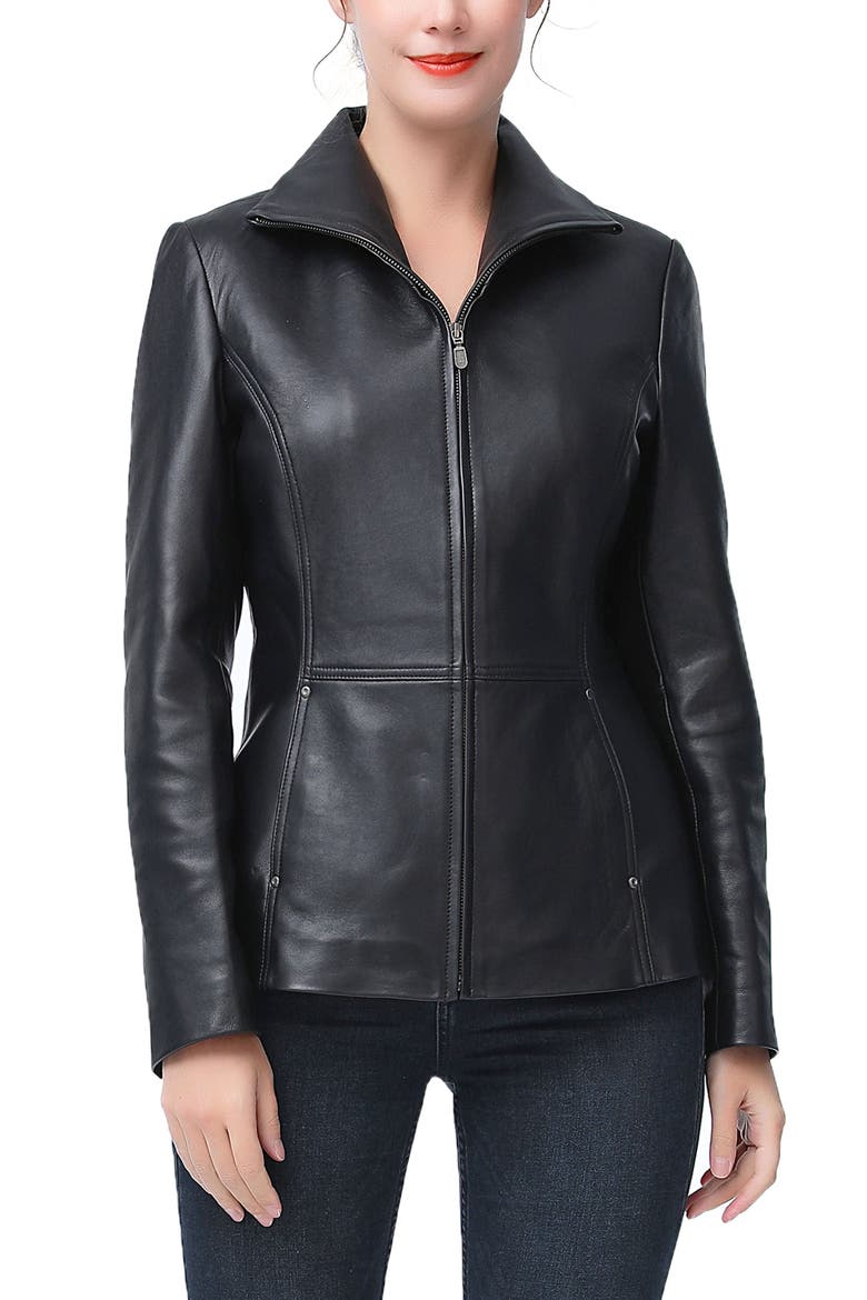 Eva Zip Front Leather Jacket, Main, color, Black