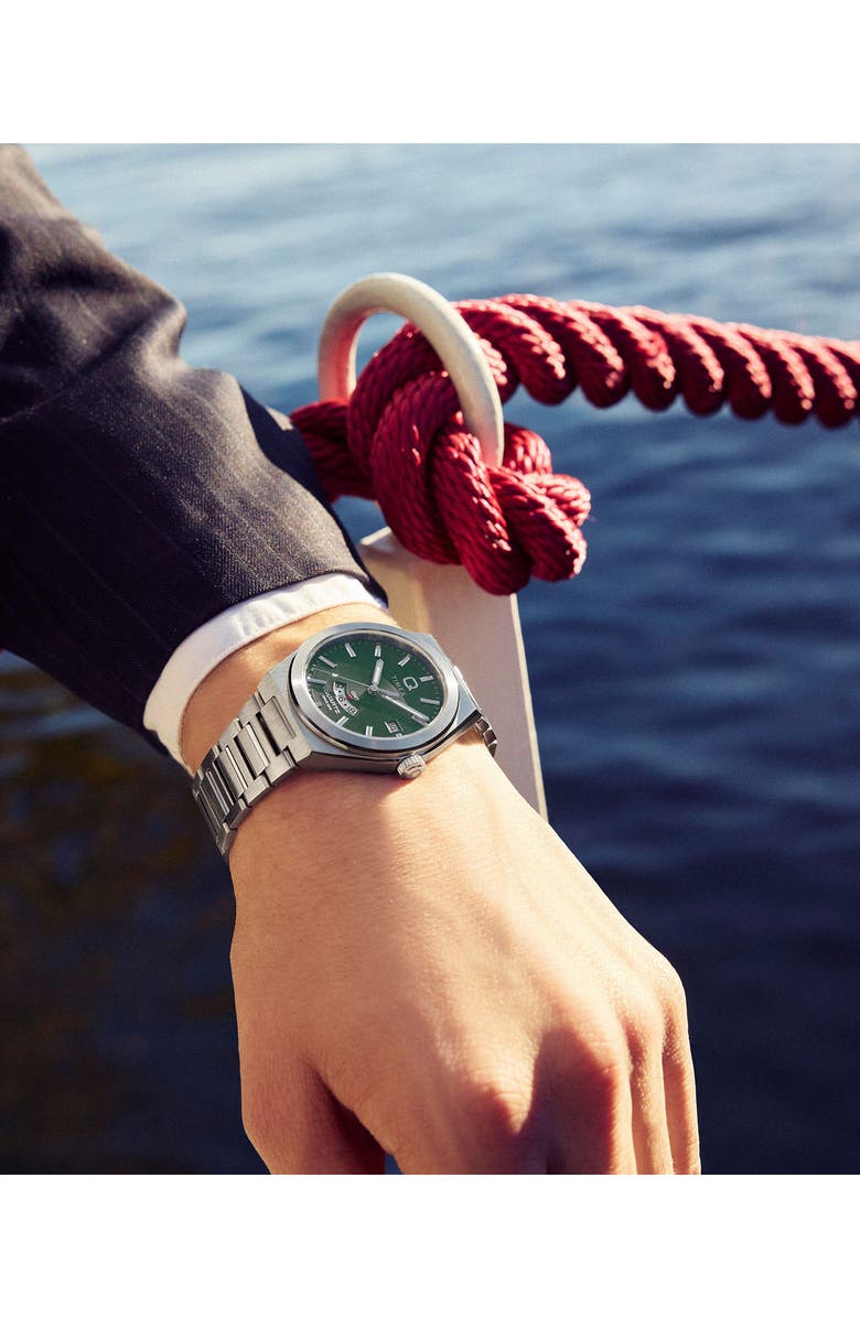 Timex<sup>®</sup> Q Timex<sup>®</sup> Continental GMT 39mm Stainless Steel Bracelet Watch, Alternate, color, Green/ Stainless Steel