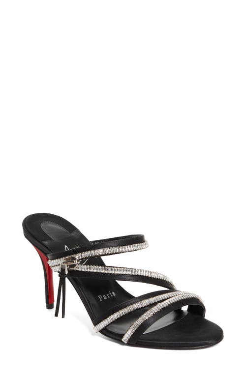 Christian Louboutin Meryl Zip Strass Satin Red Sole Sandals In Black