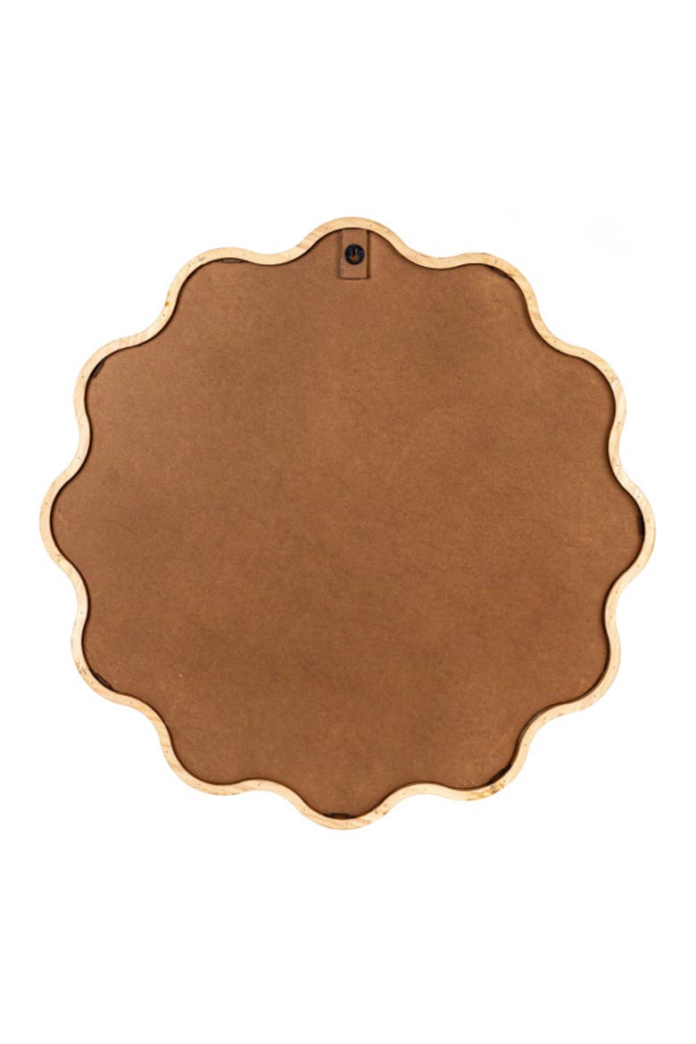 Wavy Round Mirror with Scalloped Wooden Frame, Alternate, color, Natural
