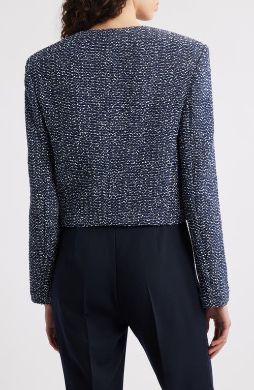 Hugo Boss Boss Jolena Crop Tweed Jacket In Navy Crochet Tweed