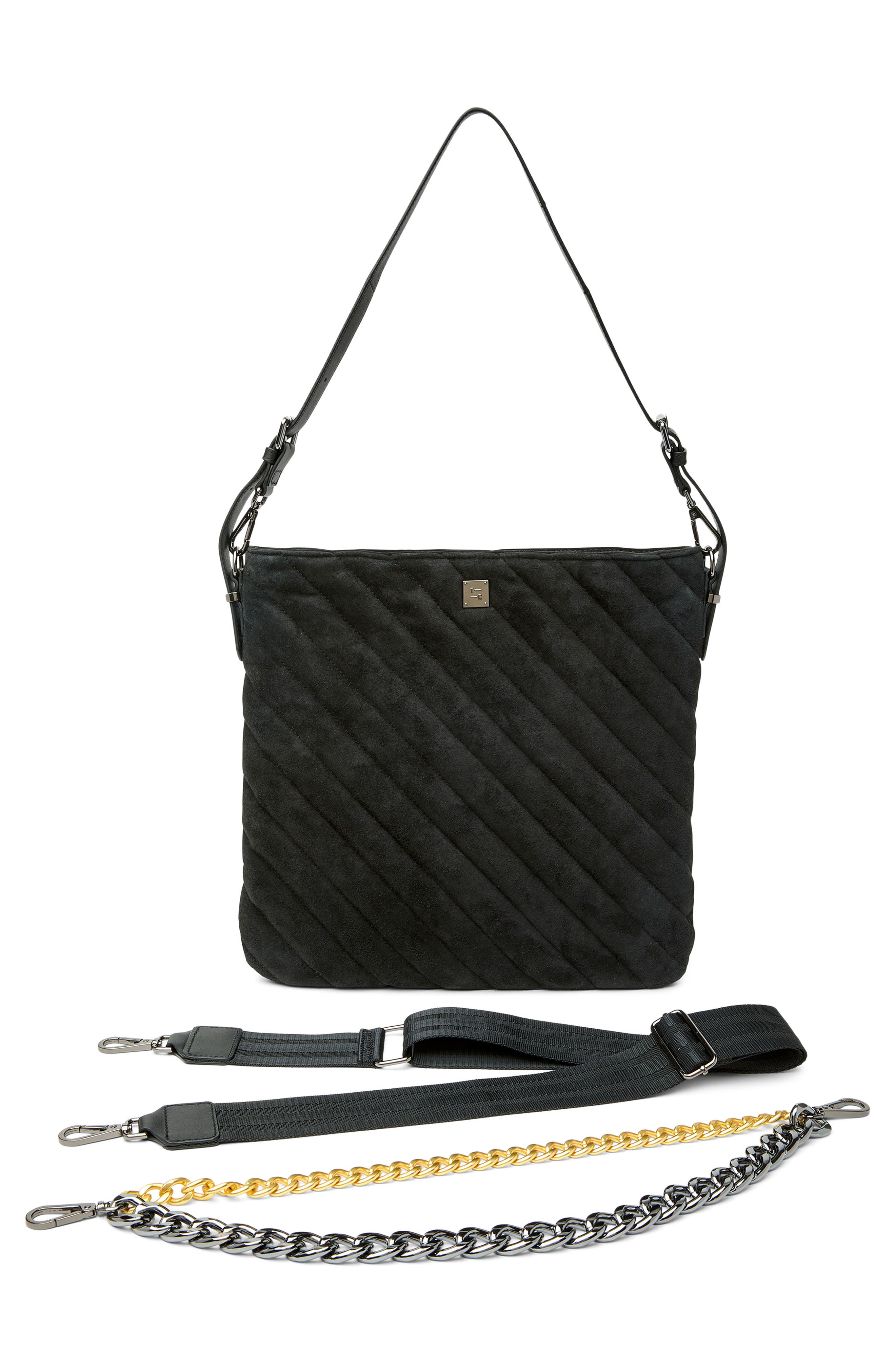 THINK ROYLN VIP Quilted Suede Shoulder Bag, Alternate, color, Black Suede