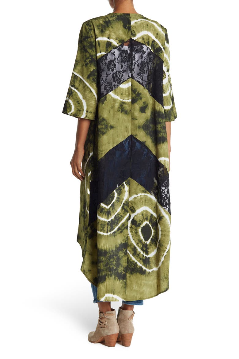 Woven Tie Dye Lace Panel Duster, Alternate, color, OLIVE