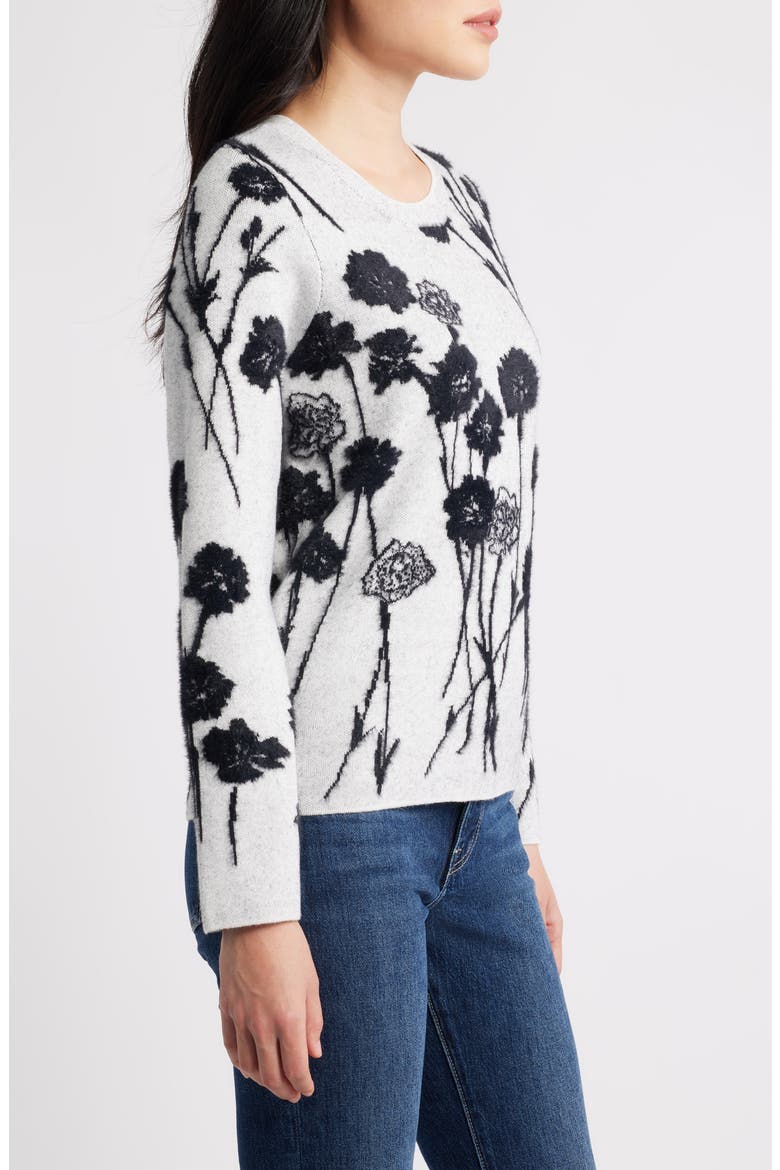 Floral Jacquard Crewneck Sweater, Alternate, color, LT GREY/ BLACK FLORAL