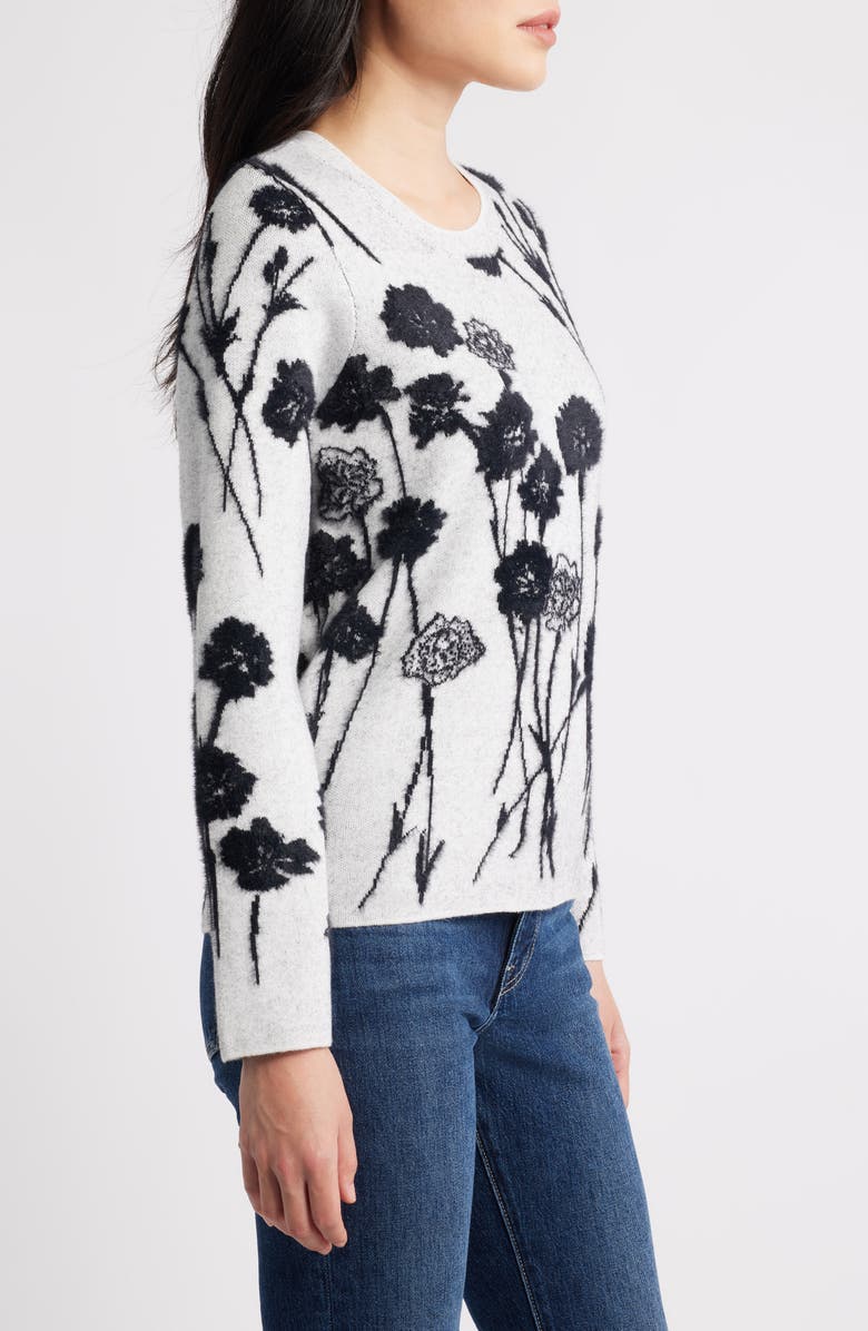 Liverpool Los Angeles Floral Jacquard Crewneck Sweater, Alternate, color, Lt Grey/ Black Floral