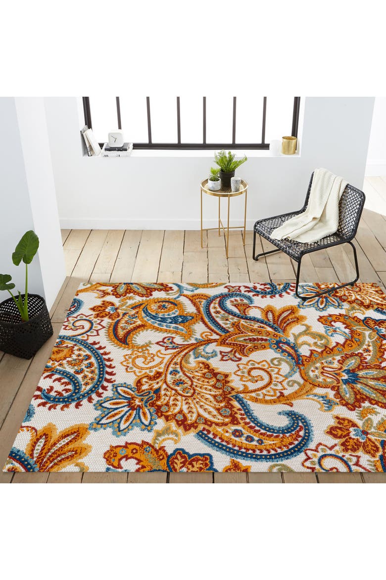 Gordes Paisley High-Low Light indoor/Outdoor Area Rug, Alternate, color, Orange/Multi
