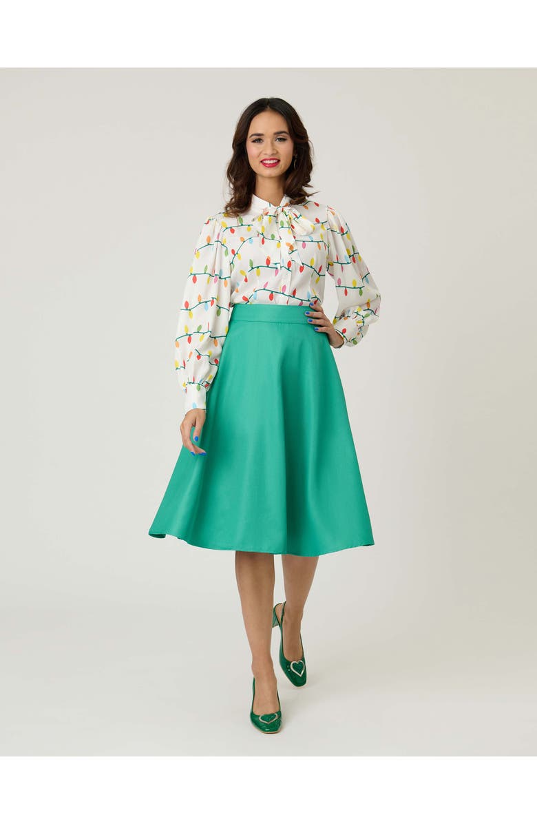 Unique Vintage Retro Style High Waist Vivien Swing Skirt, Main, color, Green