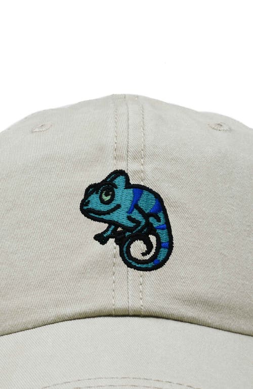 Dalix Chameleon Embroidered Dad Hat In Washed Stone White