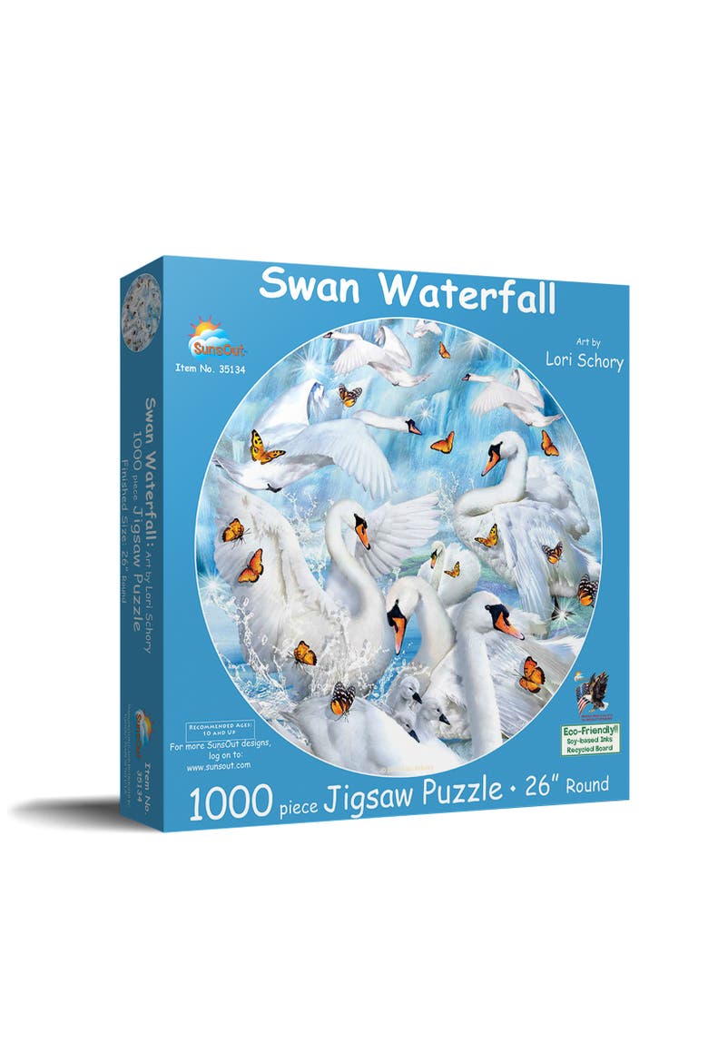 Swan Waterfall 1000 piece Jigsaw Puzzle for Adults Round, Main, color, Multicolor