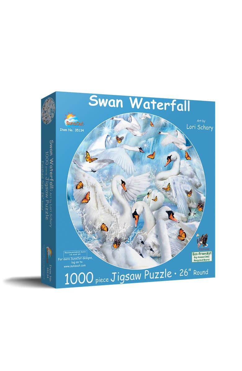 Sunsout Swan Waterfall 1000 piece Jigsaw Puzzle for Adults Round, Main, color, Multicolor