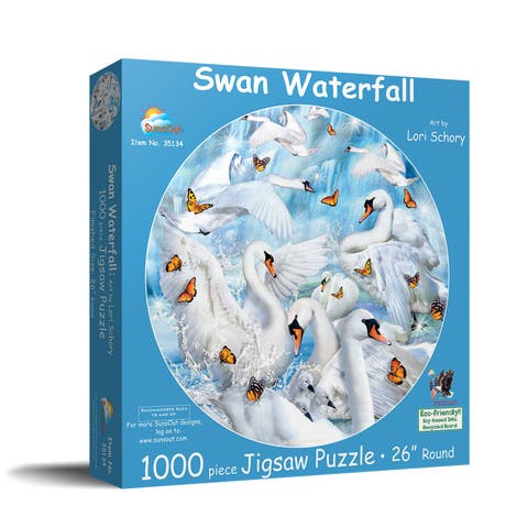 Swan Waterfall 1000 piece Jigsaw Puzzle for Adults Round