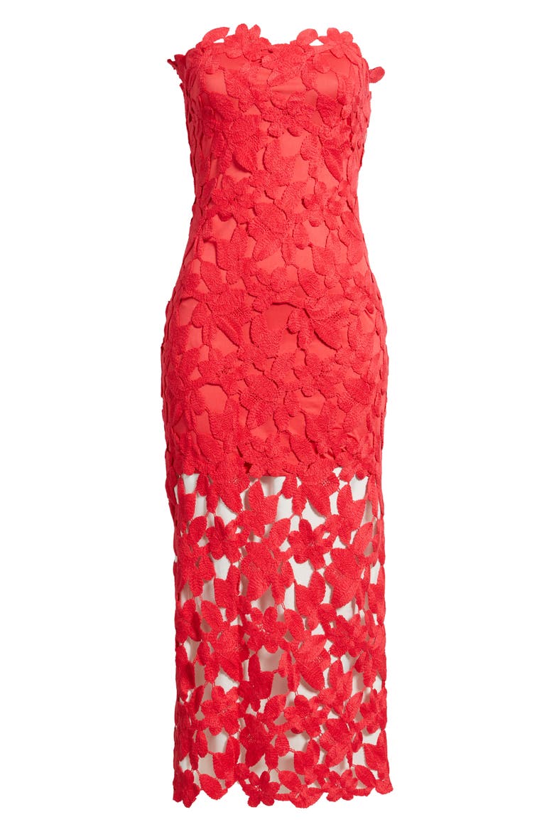 Philomena Sleeveless Lace Midi Dress, Alternate, color, CHERRY RED