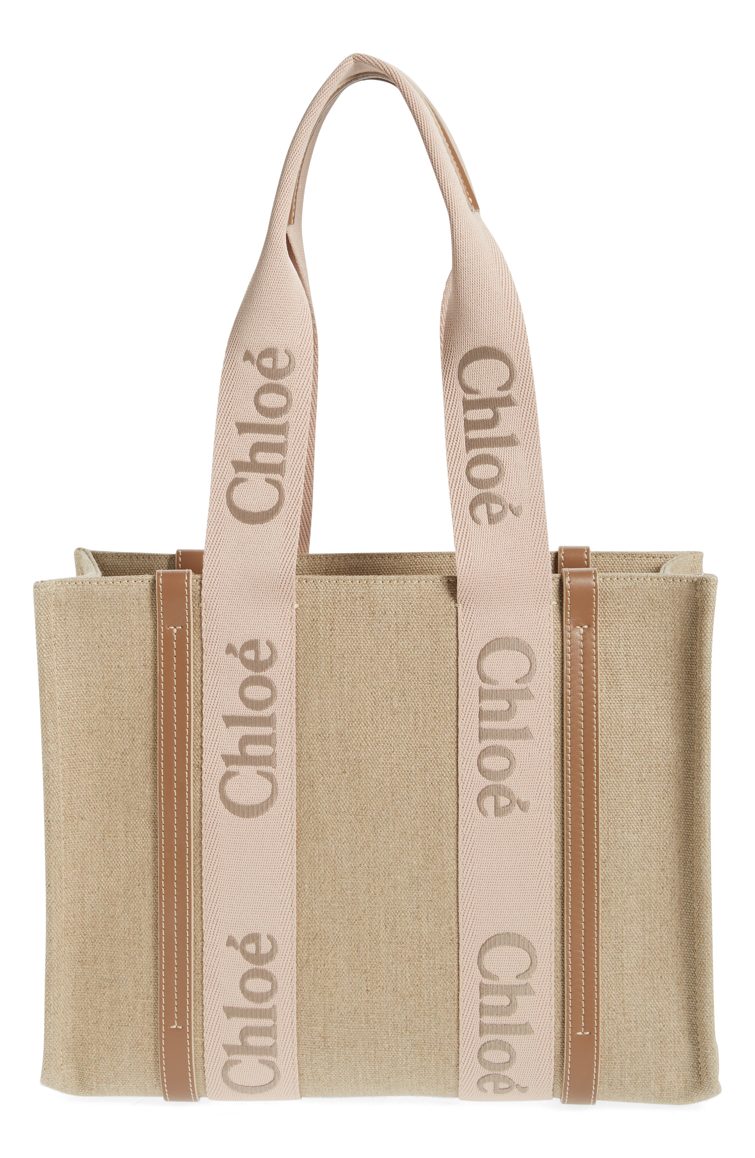 Chloé Medium Woody Linen Canvas Tote, Alternate, color, Blushy Beige