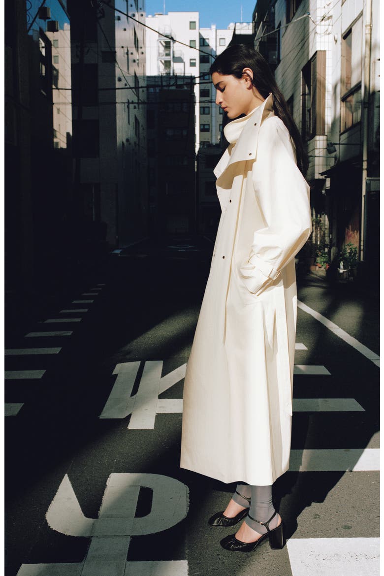 Funnel Neck Oversize Cotton Blend Trench Coat, Alternate, color, ECRU