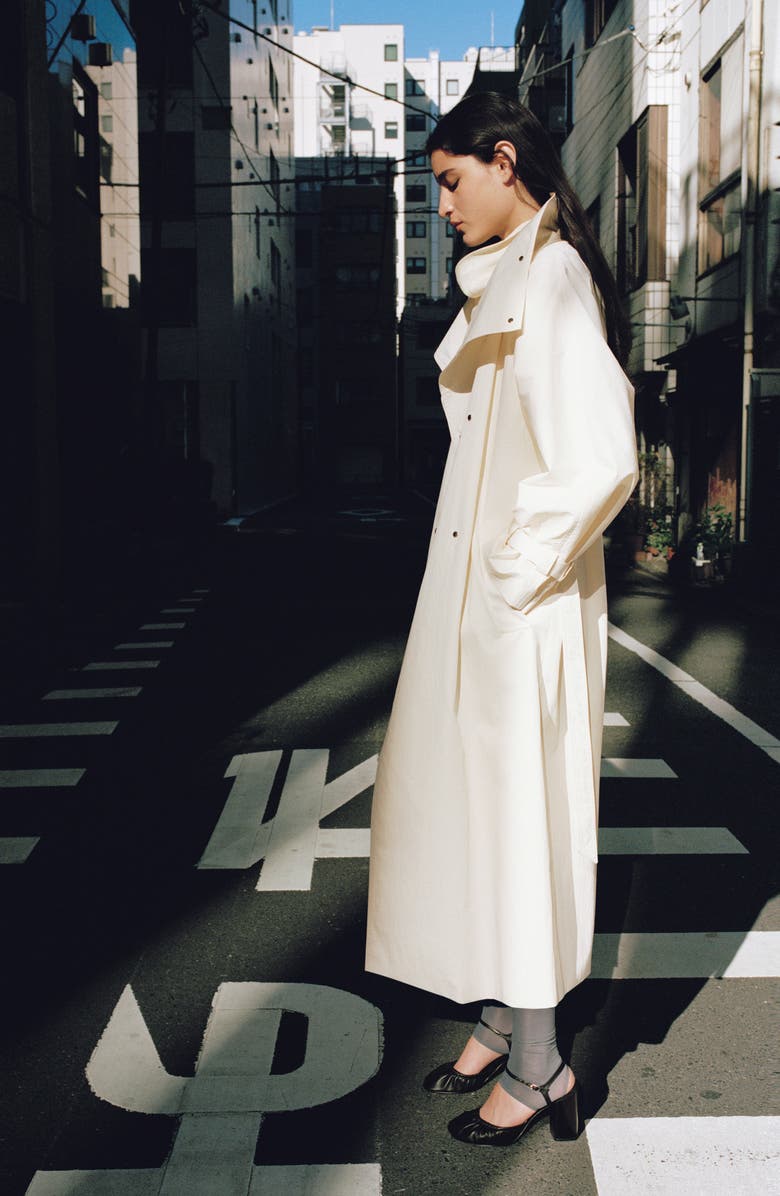 MANGO Funnel Neck Oversize Cotton Blend Trench Coat, Alternate, color, Ecru