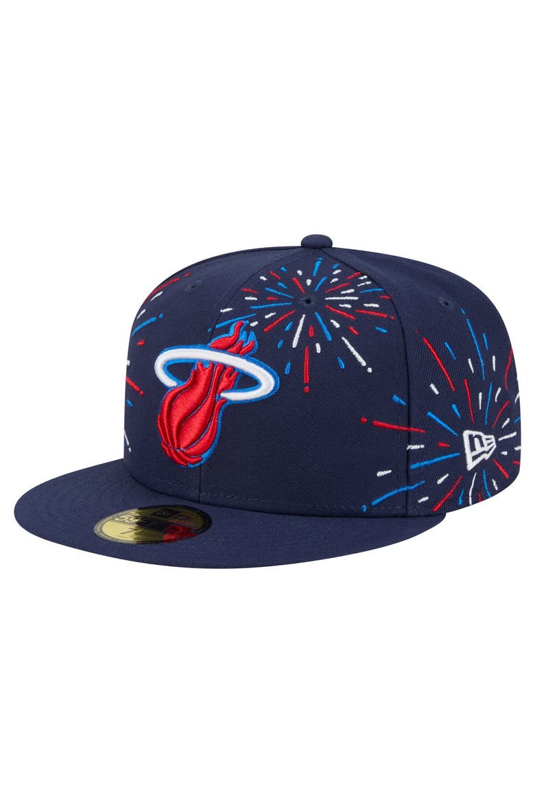 Men's New Era  Navy Miami Heat Americana Fireworks 59FIFTY Fitted Hat, Main, color, Navy