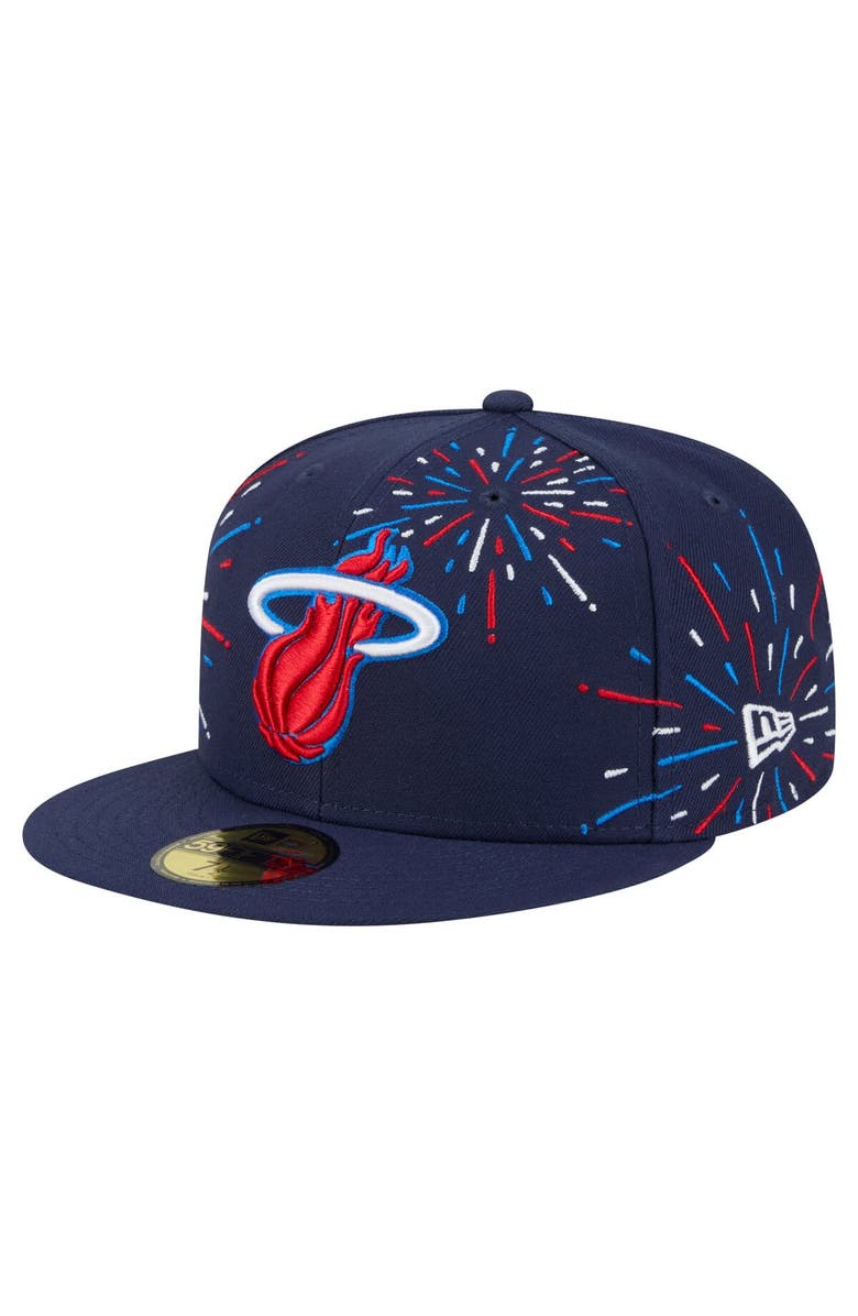 New Era Men's New Era Navy Miami Heat Americana Fireworks 59FIFTY Fitted Hat, Main, color, Navy