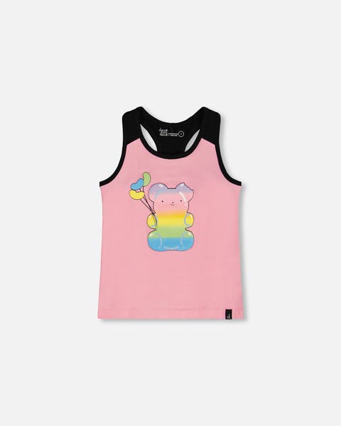 Girl's Organic Cotton Racerback Tank Top Candy Pink And Black
