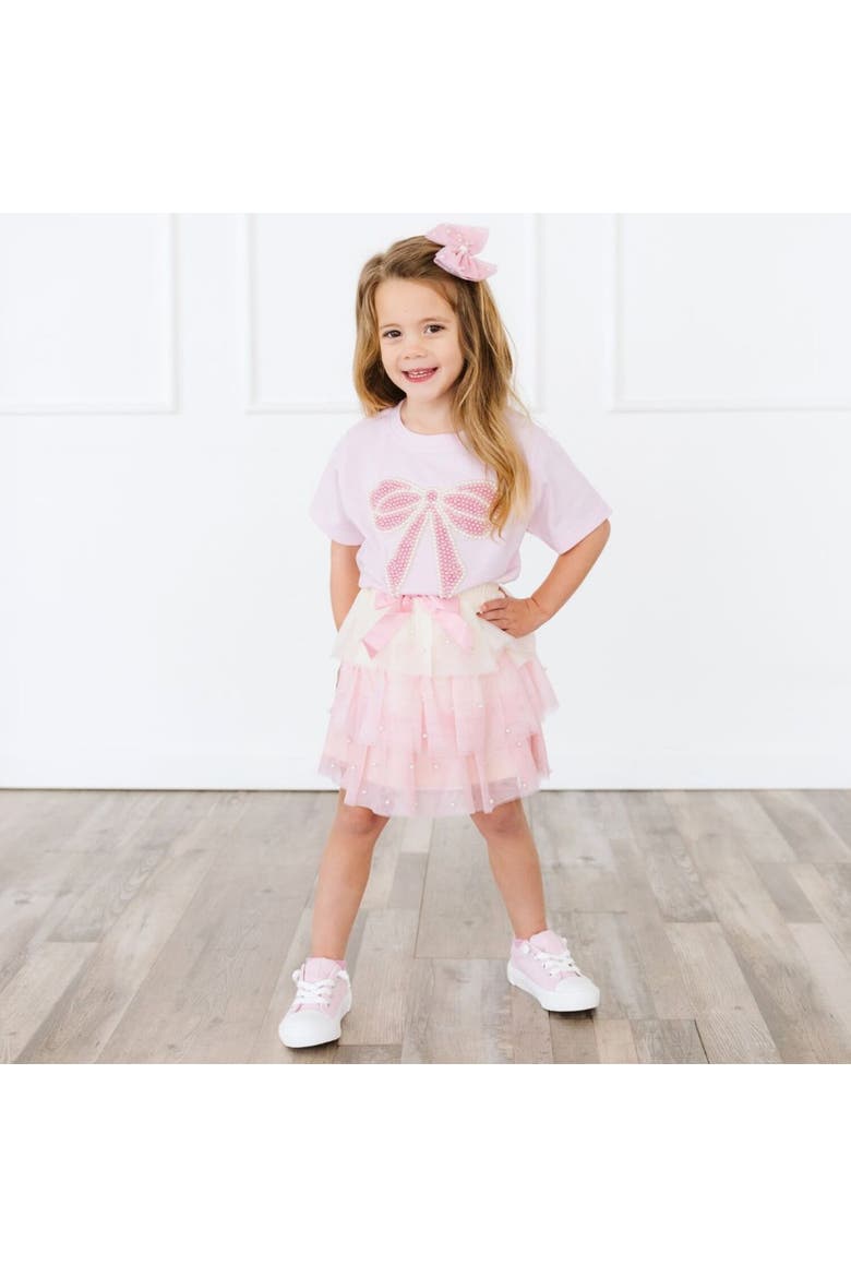 Pearl Bow Patch Short Sleeve T-Shirt, Alternate, color, Ballet Pink