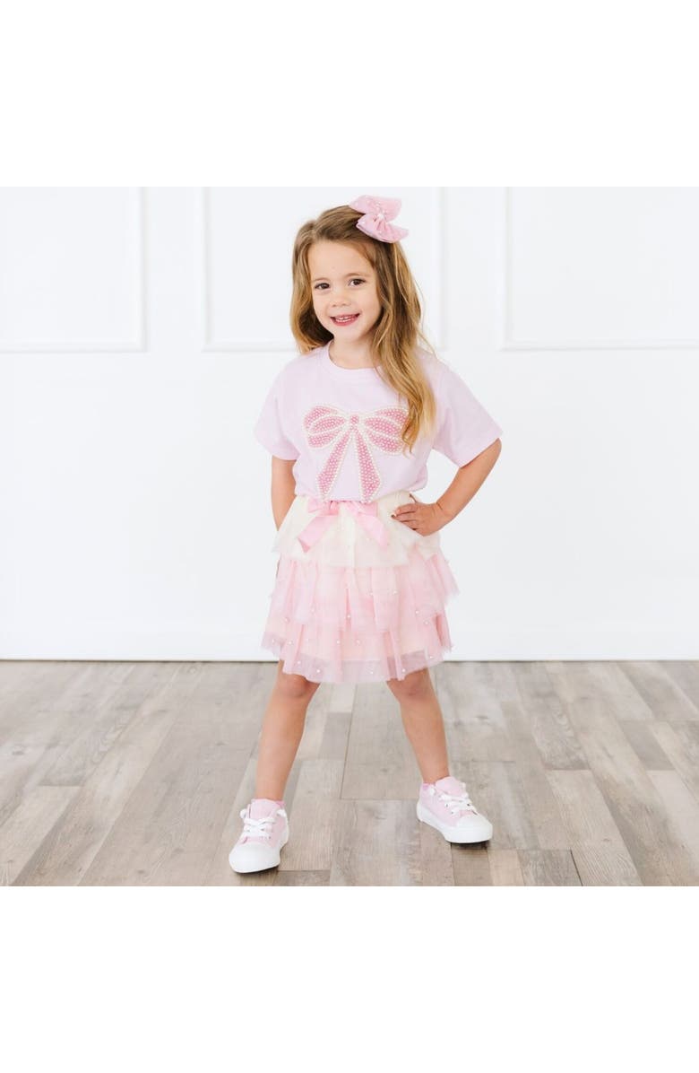 Sweet Wink Pearl Bow Patch Short Sleeve T-Shirt, Alternate, color, Ballet Pink