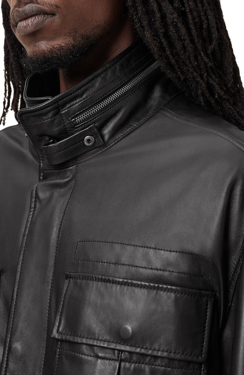 AllSaints Halton Funnel Collar Leather Jacket, Alternate, color, Black