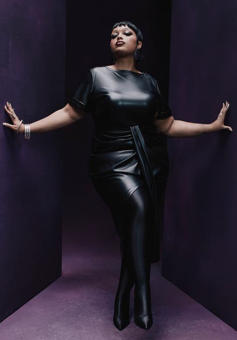 Faux Leather Tie Detail Dress (Plus Available)