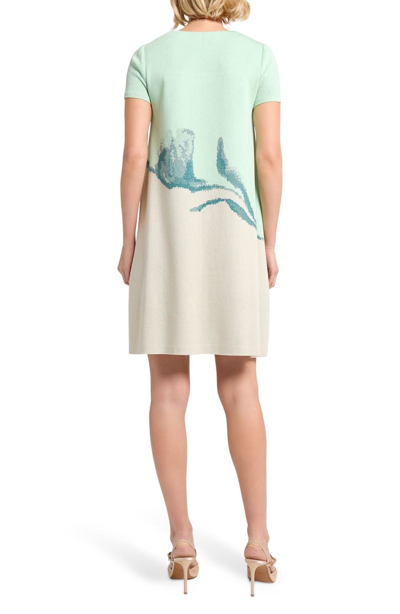 Misook Floral Jacquard Minidress, Alternate, color, Paradise Green/ Biscotti