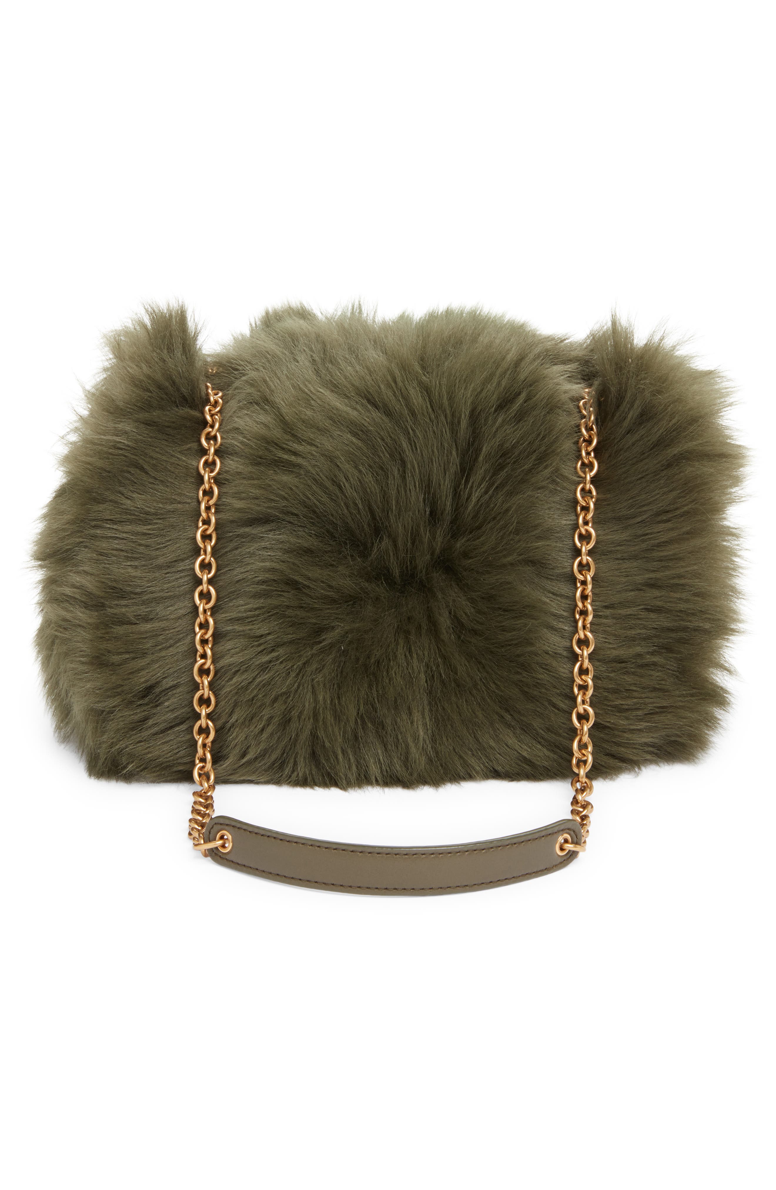Saint Laurent Mini Jamie 4.3 Faux Fur Shoulder Bag, Alternate, color, Dark Olive