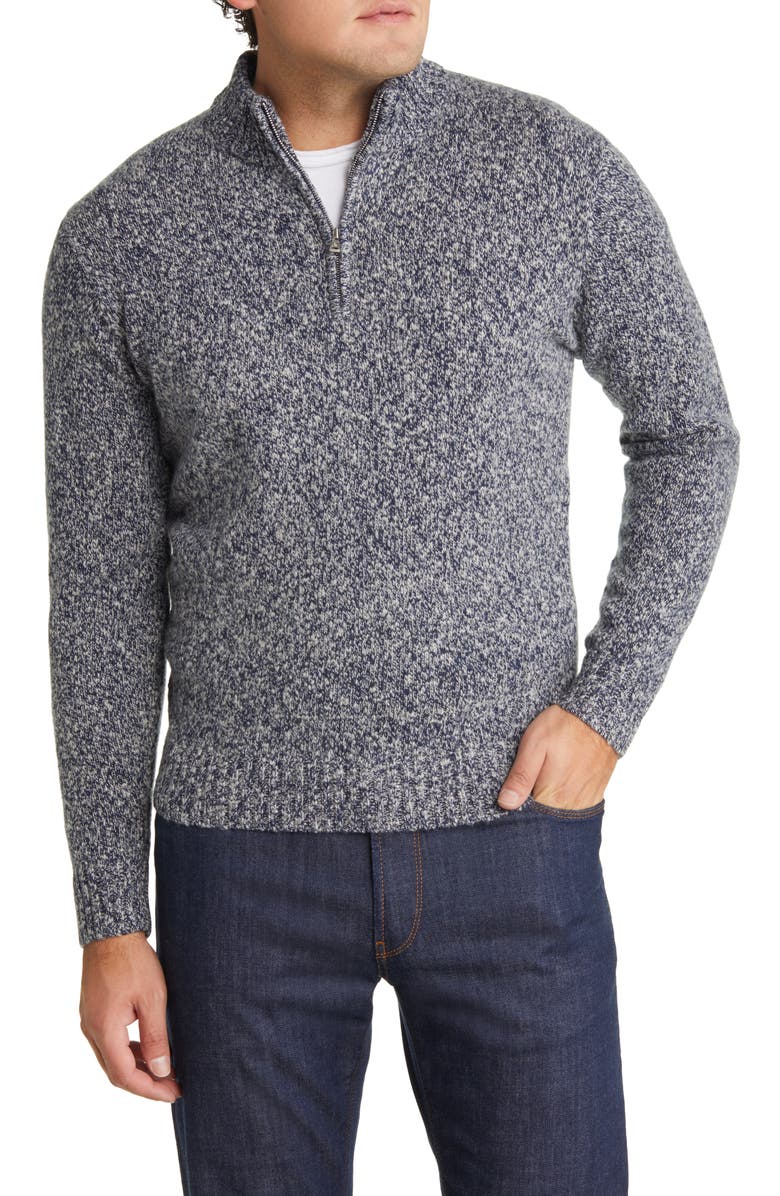Peter Millar Men's Crafted Worth Marled Quarter Zip Wool & Cashmere Sweater, Main, color, 