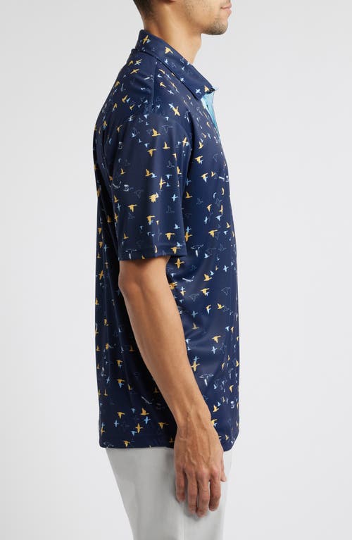 Swannies Corbin Bird Print Golf Polo In Midnight Navy