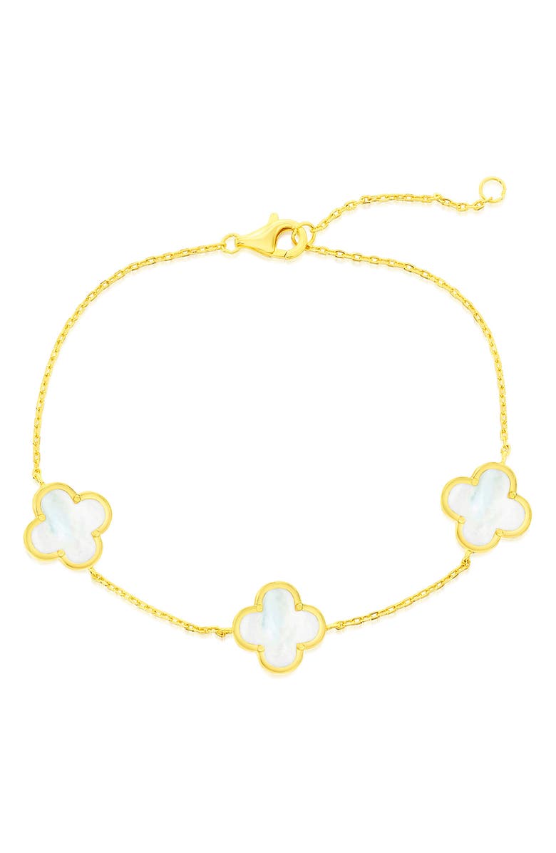 SIMONA Mother of Pearl Clover Bracelet, Main, color, Gold