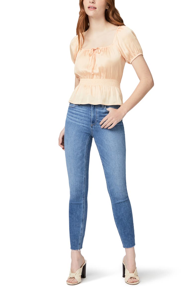 Olenna Top Puff Sleeve Smocked Waist Top, Alternate, color, LT ORNG PL