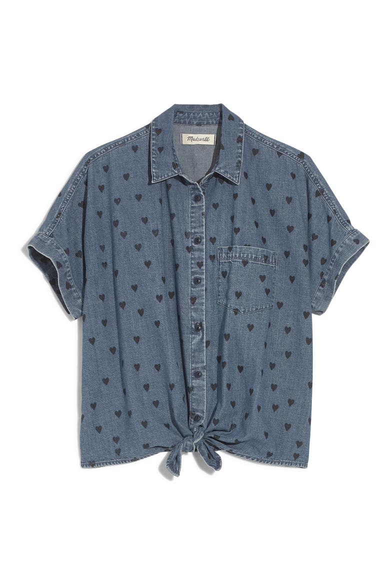 Tie-Front Denim Shirt, Alternate, color, HARWELL WASH