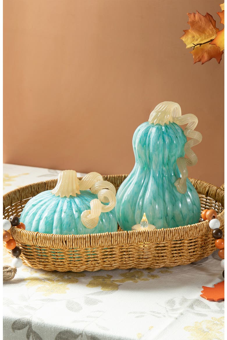Fall Patterned Glass Gourd Pumpkins, Alternate, color, Blue