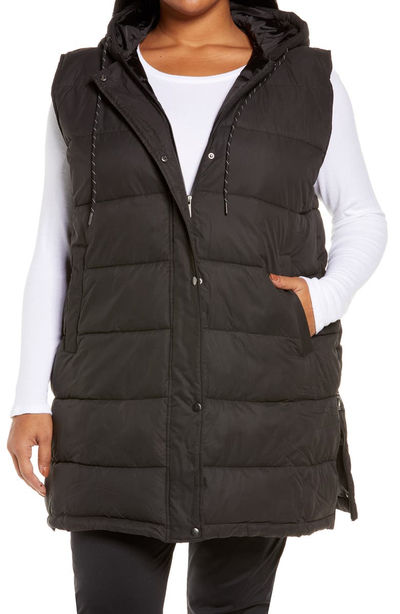 Zella Women's Long Hooded Puffer Vest, Main, color,