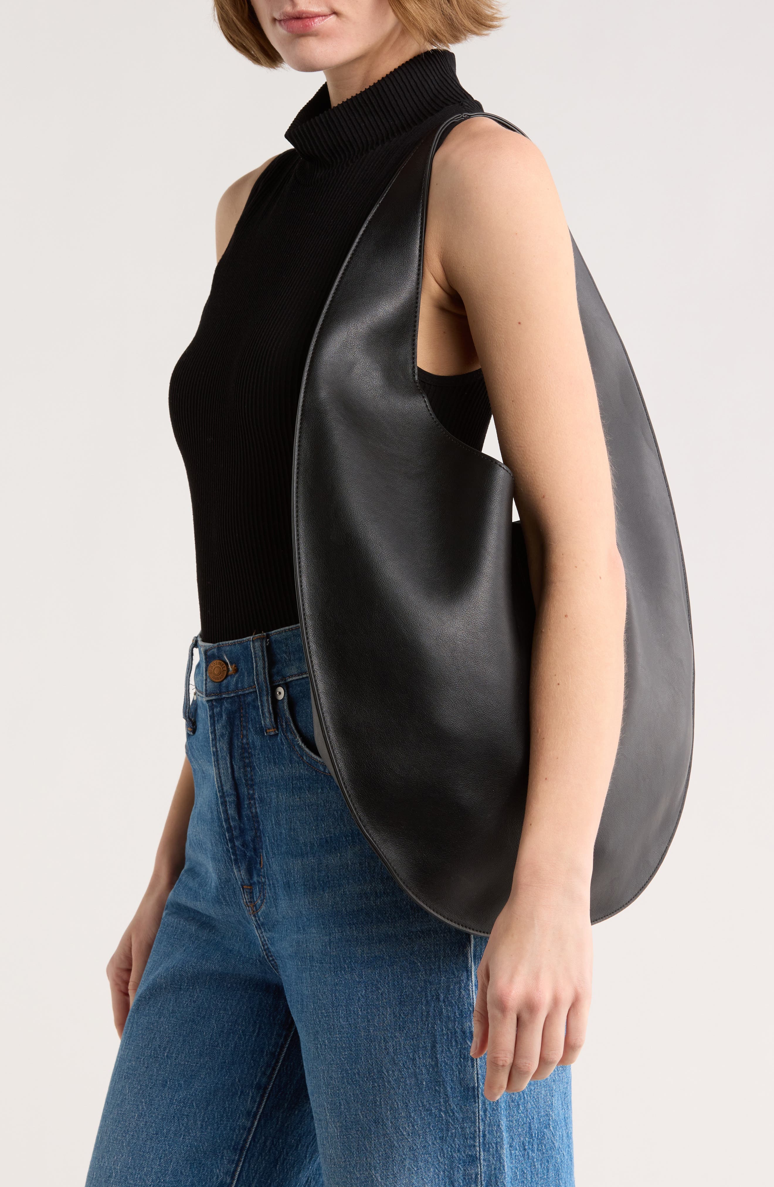 BCBG Long Crescent Hobo Bag, Alternate, color, Black