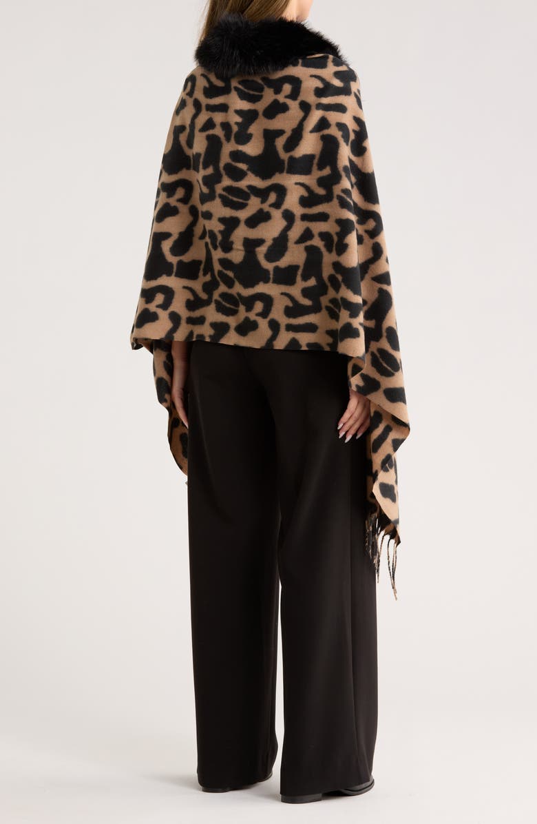 La Fiorentina Animal Print Faux Fur Trim Wrap, Alternate, color, Black