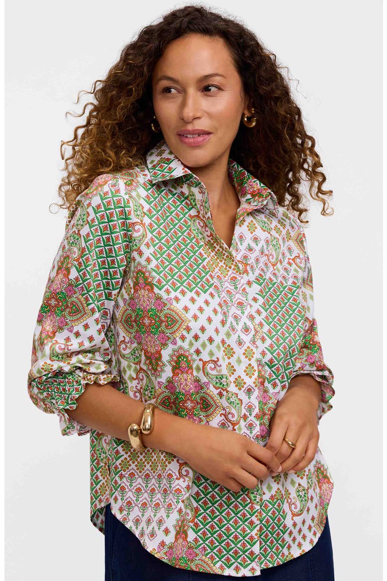 Olivia Patchwork Print Button-Up Shirt, Alternate, color, GREEN MULTI