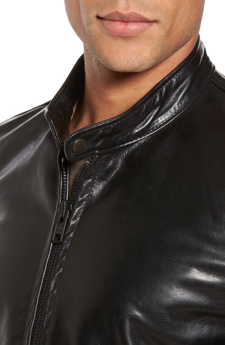 Schott NYC Café Racer Unlined Cowhide Leather Jacket, Alternate, color, Black